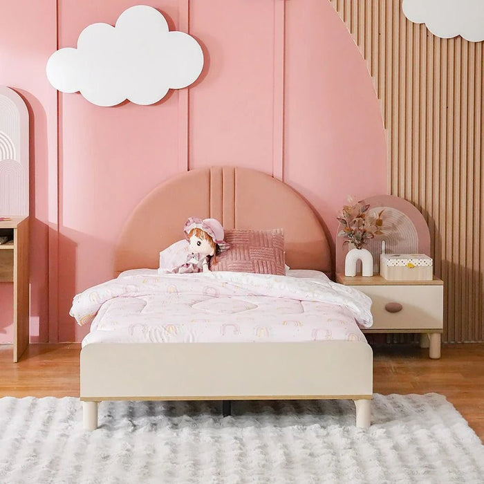 Zeta 120X200 Bed With Upholstered Headboard & Usb-Offwhite & Pink