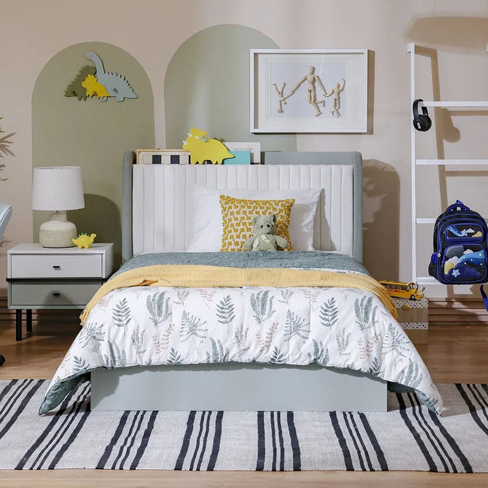 Petra 120X200 Bed With Upholstered Headboard & Usb-White & Grey
