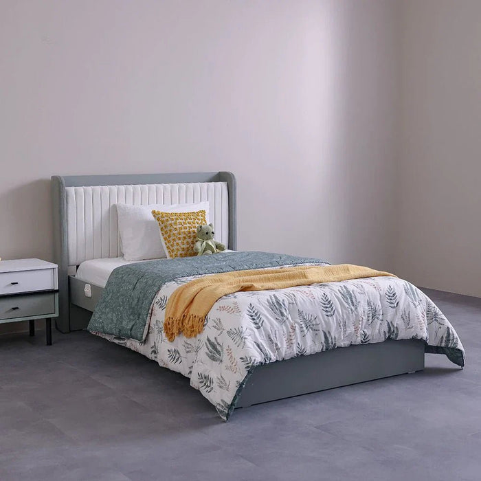 Petra 120X200 Bed With Upholstered Headboard & Usb-White & Grey