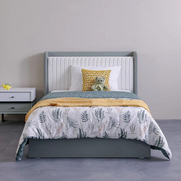 Petra 120X200 Bed With Upholstered Headboard & Usb-White & Grey