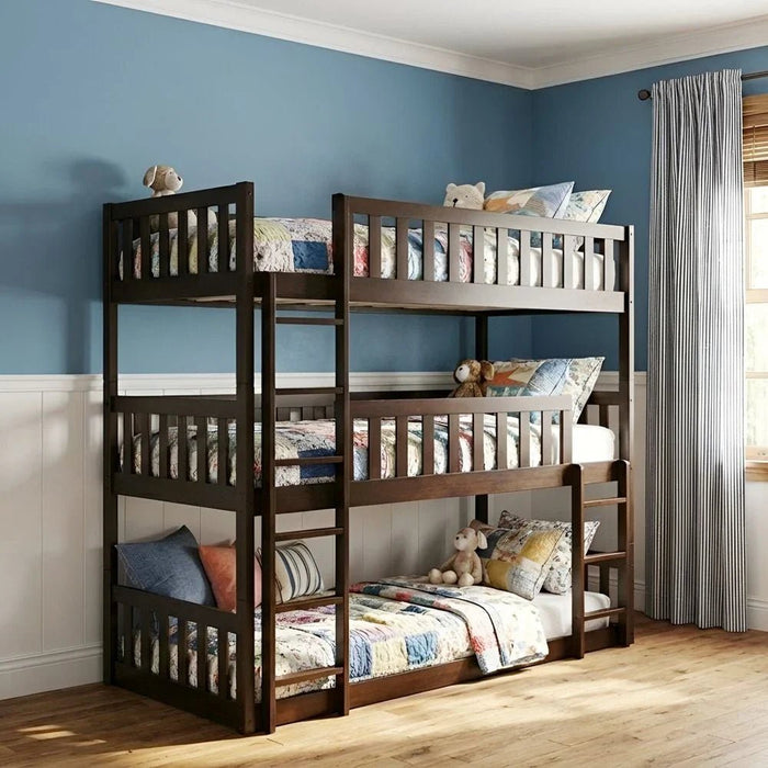Derby Climber-V2 90x200 Solid Wood Triple Bunk Bed-Espresso