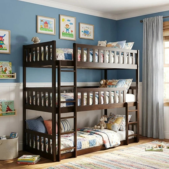 Derby Climber-V2 90x200 Solid Wood Triple Bunk Bed-Espresso