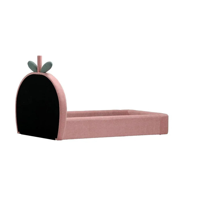 Tasty Strawberry 90x200 Upholstered Kids Bed - Blush Pink & Yellow - With 2-Year Warranty