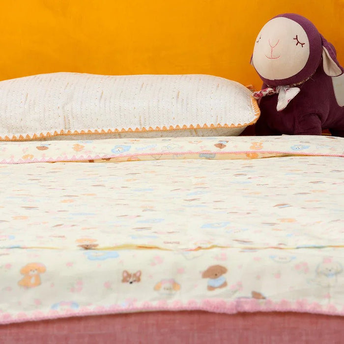 Tasty Strawberry 90x200 Upholstered Kids Bed - Blush Pink & Yellow - With 2-Year Warranty