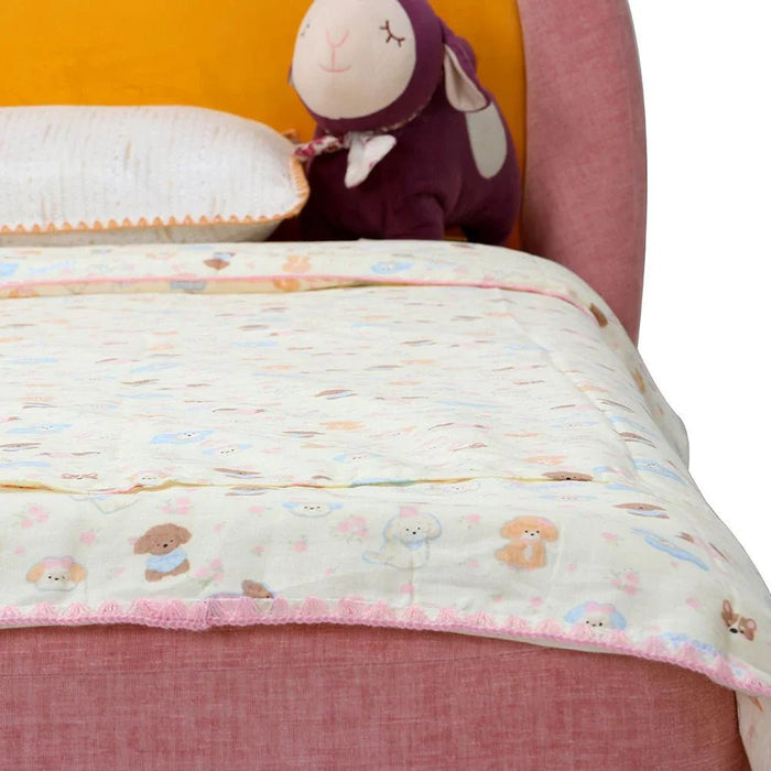 Tasty Strawberry 90x200 Upholstered Kids Bed - Blush Pink & Yellow - With 2-Year Warranty