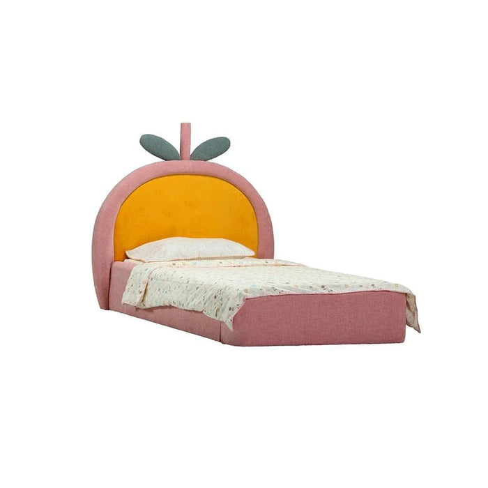 Tasty Strawberry 90x200 Upholstered Kids Bed - Blush Pink & Yellow - With 2-Year Warranty