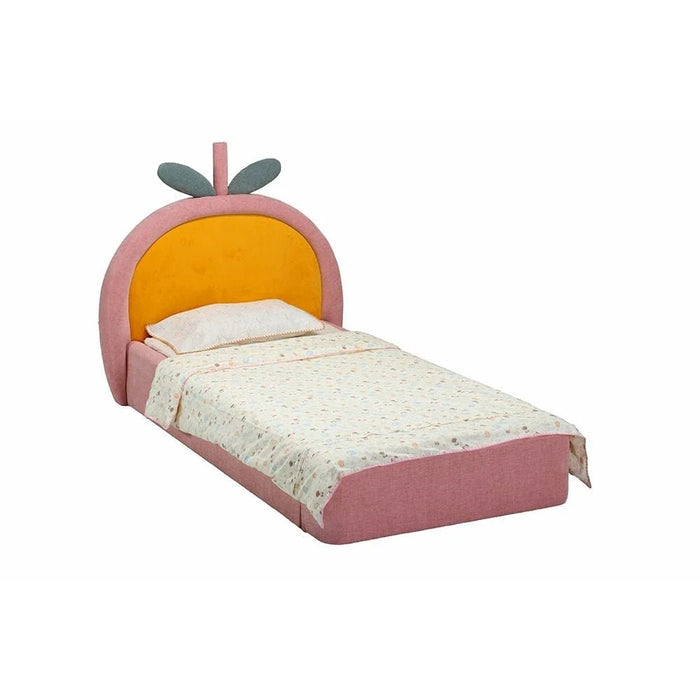 Tasty Strawberry 90x200 Upholstered Kids Bed - Blush Pink & Yellow - With 2-Year Warranty