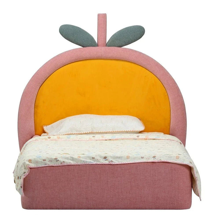 Tasty Strawberry 90x200 Upholstered Kids Bed - Blush Pink & Yellow - With 2-Year Warranty