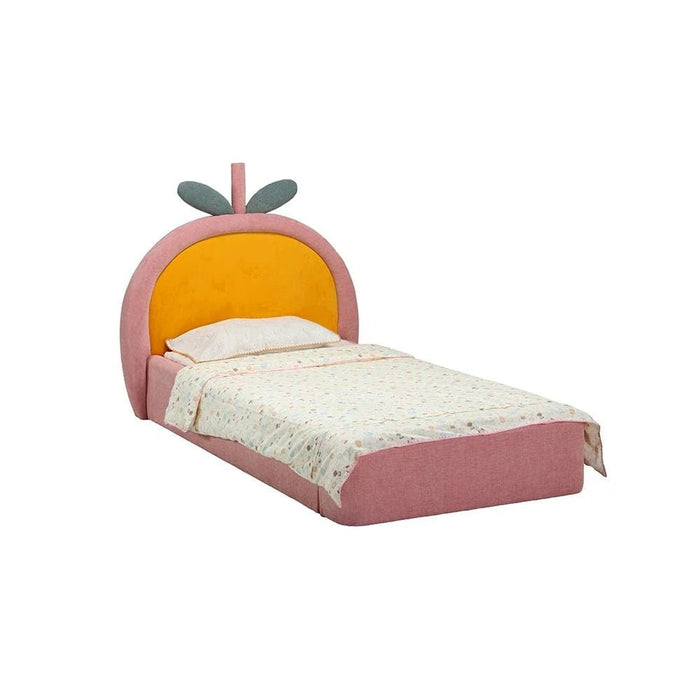 Tasty Strawberry 90x200 Upholstered Kids Bed - Blush Pink & Yellow - With 2-Year Warranty