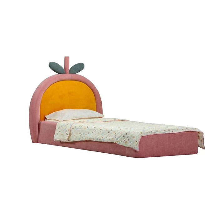 Tasty Strawberry 90x200 Upholstered Kids Bed - Blush Pink & Yellow - With 2-Year Warranty