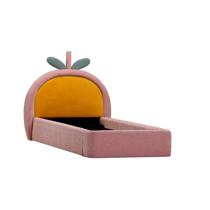Tasty Strawberry 90x200 Upholstered Kids Bed - Blush Pink & Yellow - With 2-Year Warranty