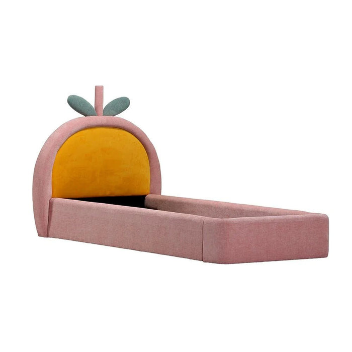 Tasty Strawberry 90x200 Upholstered Kids Bed - Blush Pink & Yellow - With 2-Year Warranty