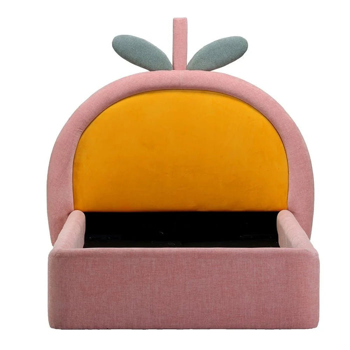 Tasty Strawberry 90x200 Upholstered Kids Bed - Blush Pink & Yellow - With 2-Year Warranty