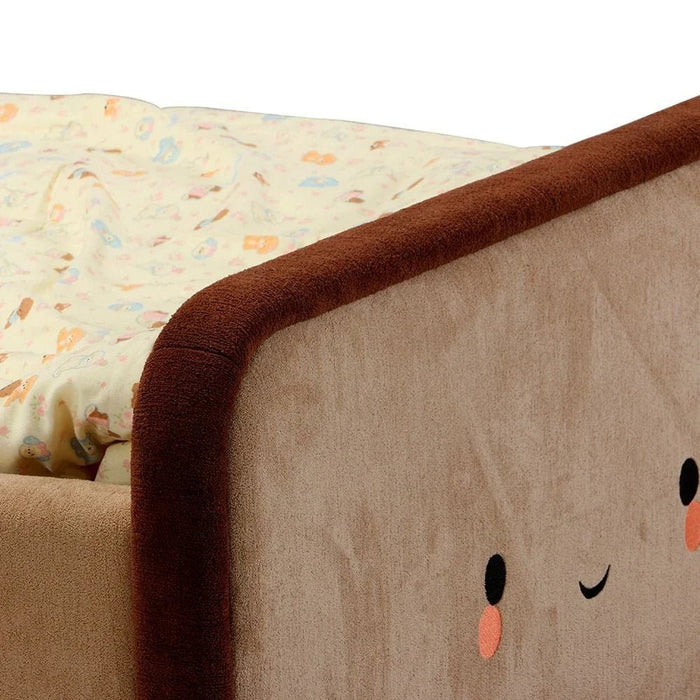 Muffin 90x200 Upholstered Kids Bed-Light Beige & Dark Brown