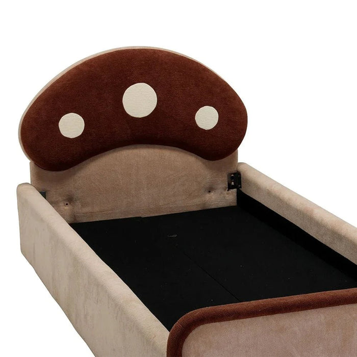 Muffin 90x200 Upholstered Kids Bed-Light Beige & Dark Brown