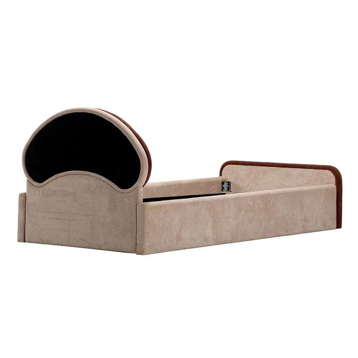 Muffin 90x200 Upholstered Kids Bed-Light Beige & Dark Brown