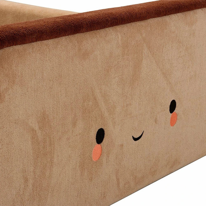 Muffin 90x200 Upholstered Kids Bed-Light Beige & Dark Brown