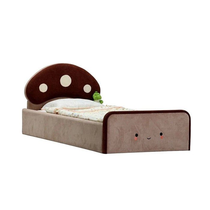 Muffin 90x200 Upholstered Kids Bed-Light Beige & Dark Brown
