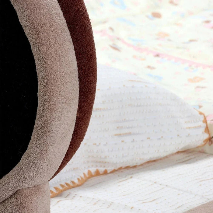 Muffin 90x200 Upholstered Kids Bed-Light Beige & Dark Brown