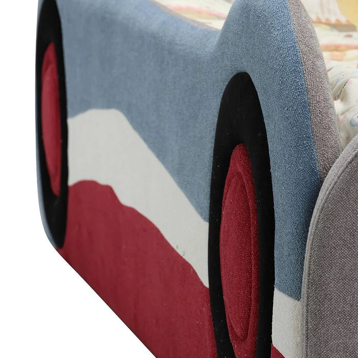 McQueen Car 90x200 Upholstered Kids Bed-Light Grey & Blue/Red