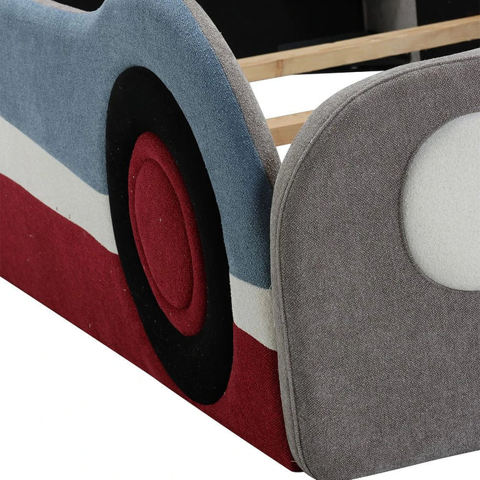 McQueen Car 90x200 Upholstered Kids Bed-Light Grey & Blue/Red