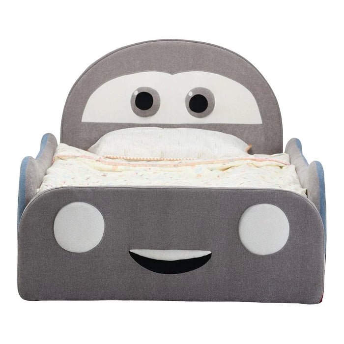 McQueen Car 90x200 Upholstered Kids Bed-Light Grey & Blue/Red