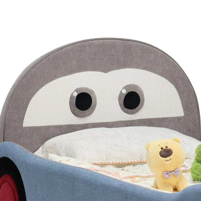 McQueen Car 90x200 Upholstered Kids Bed-Light Grey & Blue/Red