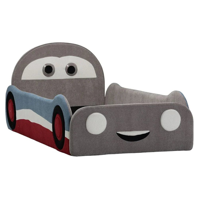 McQueen Car 90x200 Upholstered Kids Bed-Light Grey & Blue/Red