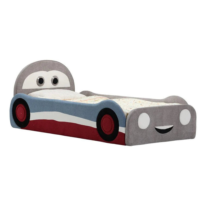 McQueen Car 90x200 Upholstered Kids Bed-Light Grey & Blue/Red