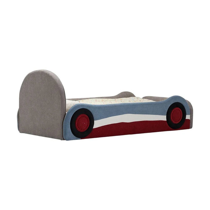 McQueen Car 90x200 Upholstered Kids Bed-Light Grey & Blue/Red