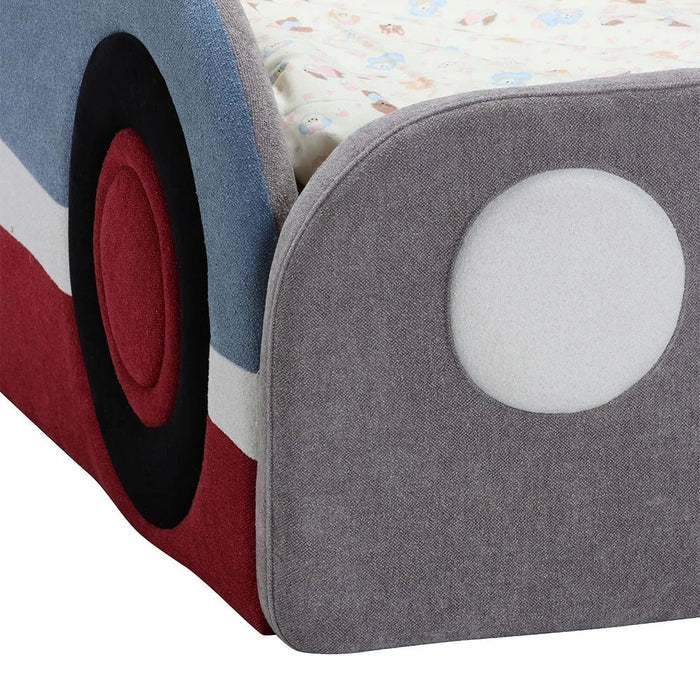 McQueen Car 90x200 Upholstered Kids Bed-Light Grey & Blue/Red