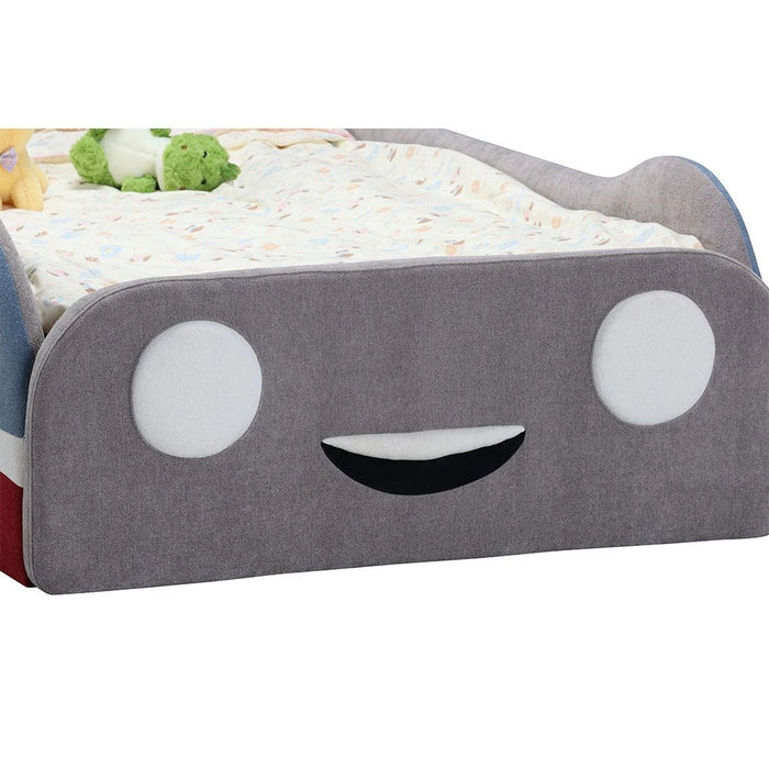 McQueen Car 90x200 Upholstered Kids Bed-Light Grey & Blue/Red