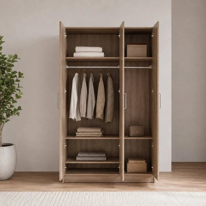 Supreme 3-Door Wardrobe with Mirror-French Sonoma Oak-With 2-Year Warranty