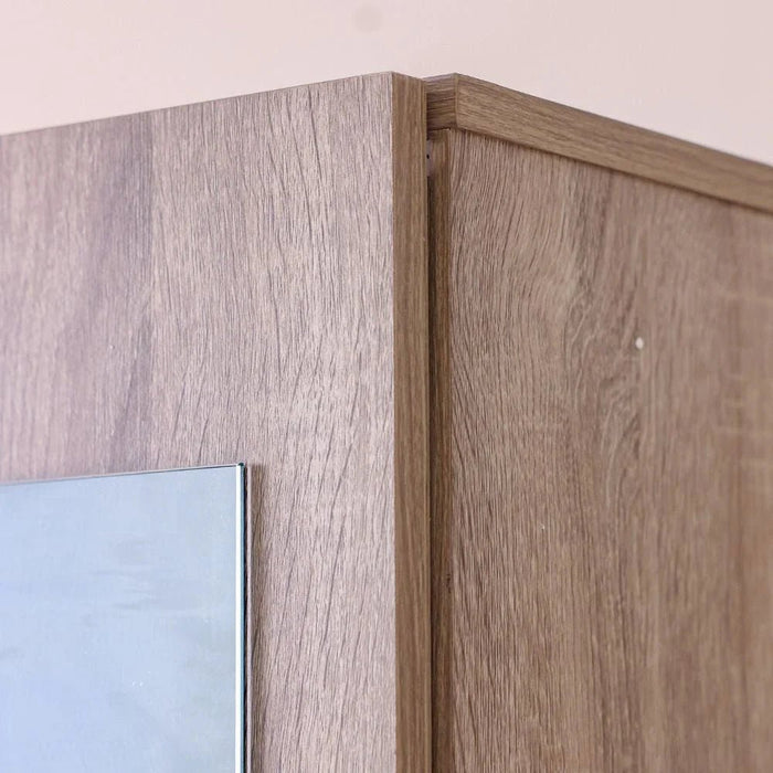 Supreme 3-Door Wardrobe with Mirror-French Sonoma Oak-With 2-Year Warranty