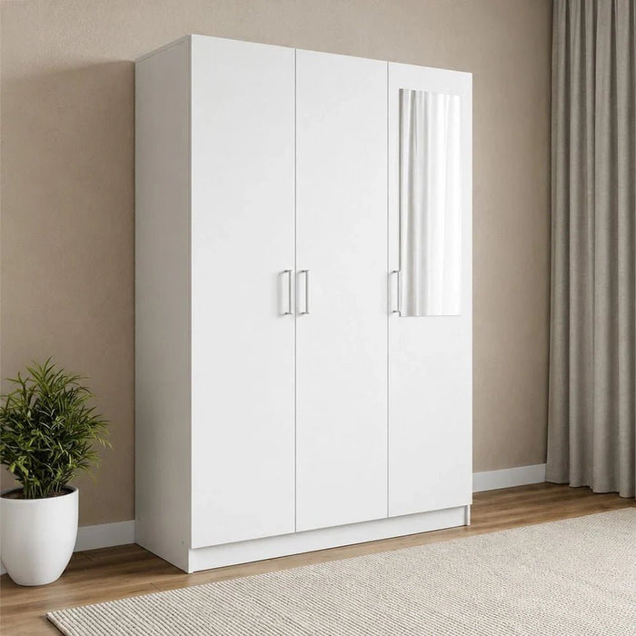 Supreme 3-Door Wardrobe with Mirror-White-With 2-Year Warranty