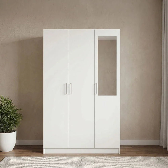 Supreme 3-Door Wardrobe with Mirror-White-With 2-Year Warranty