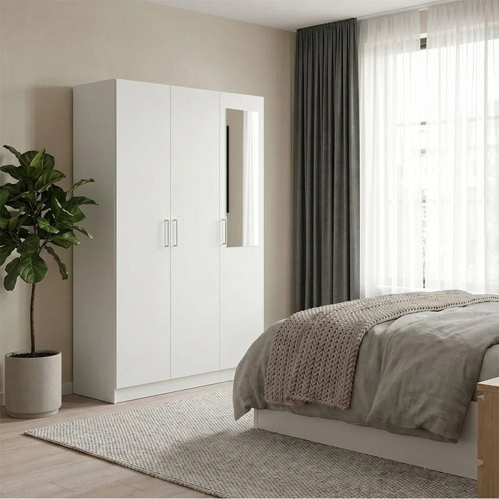 Supreme 3-Door Wardrobe with Mirror-White-With 2-Year Warranty