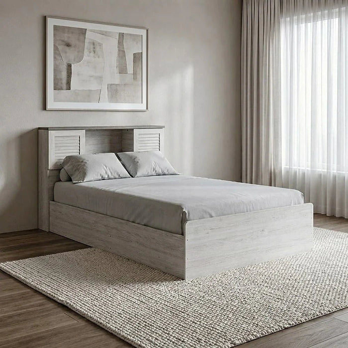 Zenith 120x200 Young Single Bed with USB-White Oak/Cement-With 2-Year Warranty