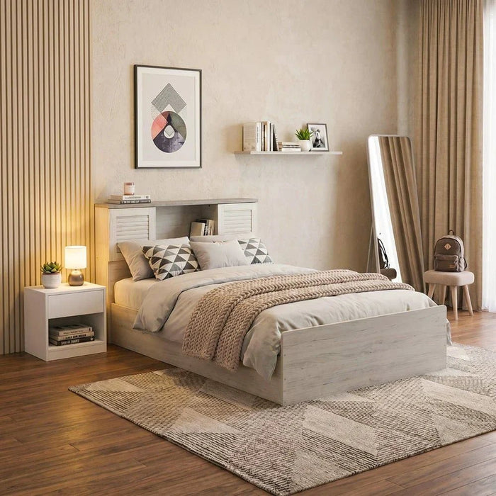 Zenith 120x200 Young Single Bed with USB-White Oak/Cement-With 2-Year Warranty