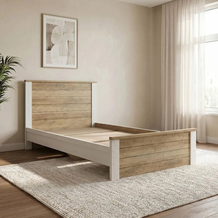 Swann 120x200 Young Single Bed - Summer Oak/Pearl White - With 2-Year Warranty
