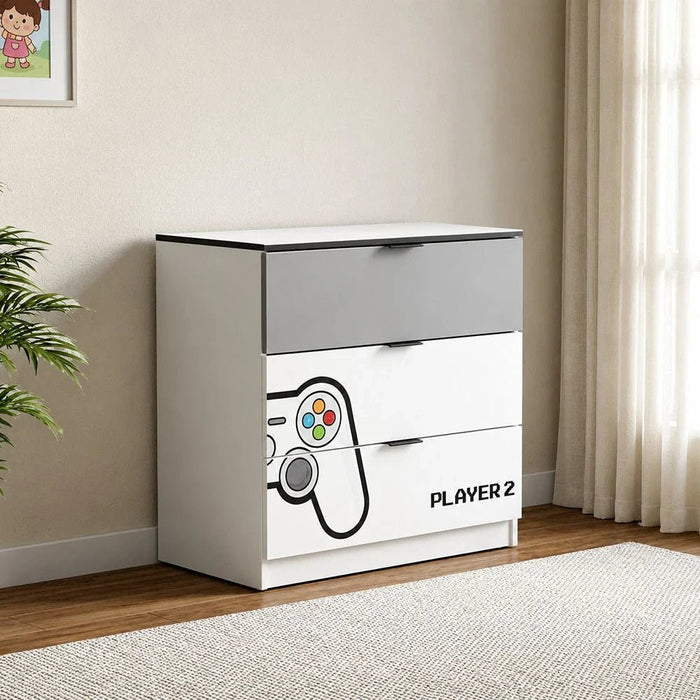 Gamerzone 3-Drawers Dresser-White & Grey