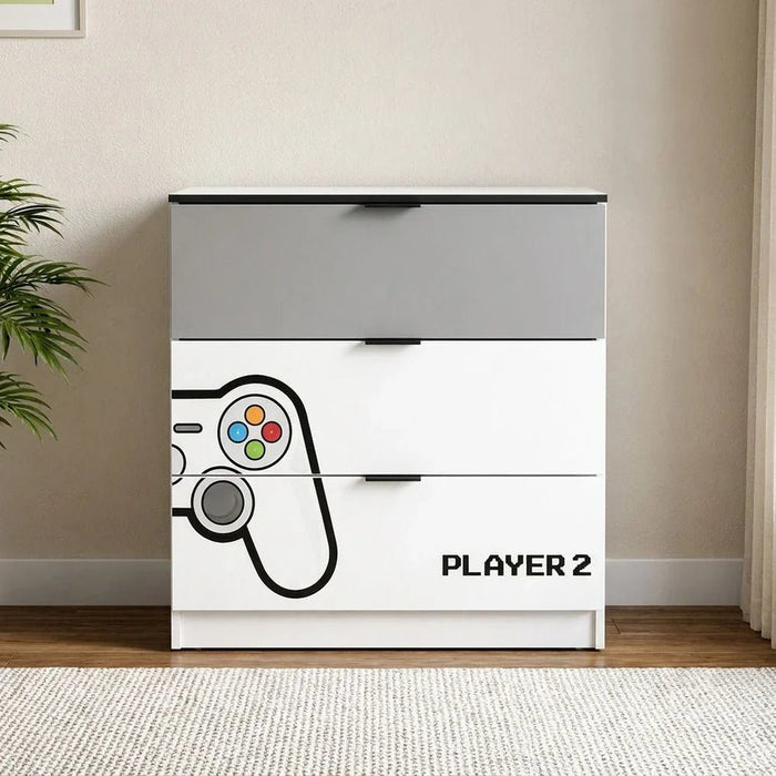 Gamerzone 3-Drawers Dresser-White & Grey