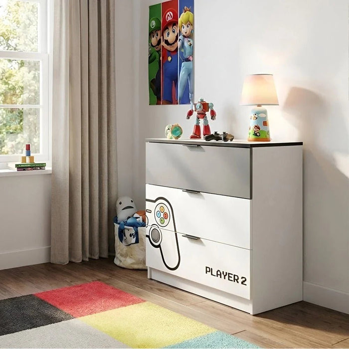 Gamerzone 3-Drawers Dresser-White & Grey