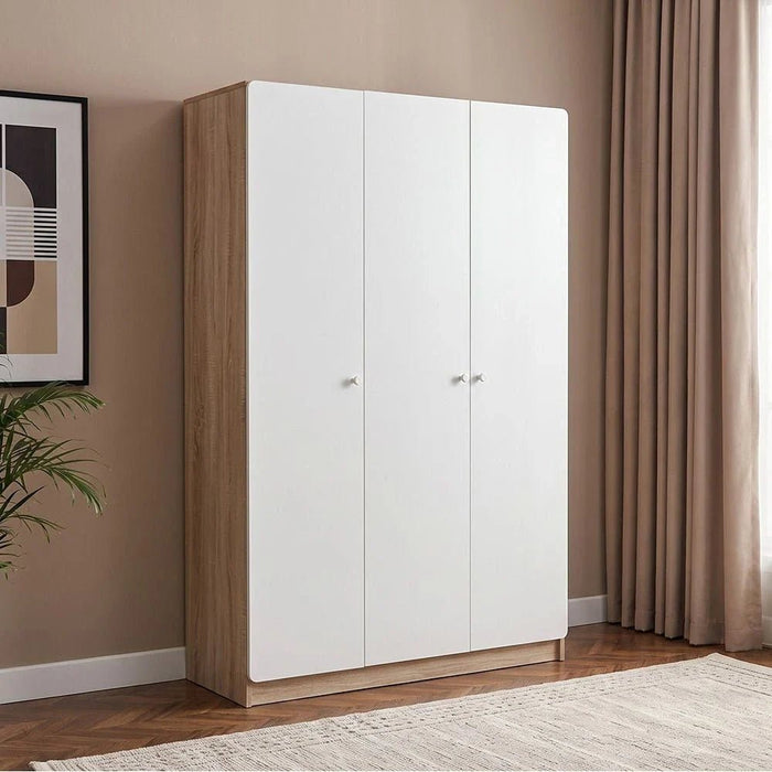 Kinder 3-Door Wardrobe-White/Sonoma Oak-With 2-Year Warranty