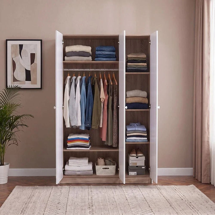 Kinder 3-Door Wardrobe-White/Sonoma Oak-With 2-Year Warranty
