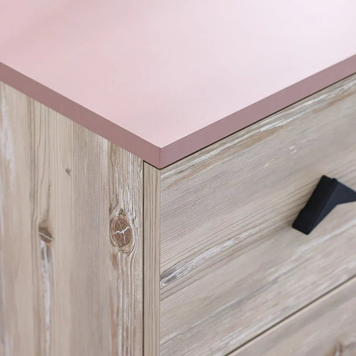 Bliss 3-Drawer Dresser with Mirror - Oak & Pink - With 5-Year Warranty