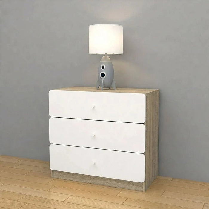 Kinder 3 Drawer Dresser - White & Sonoma Oak - With 2-Year Warranty