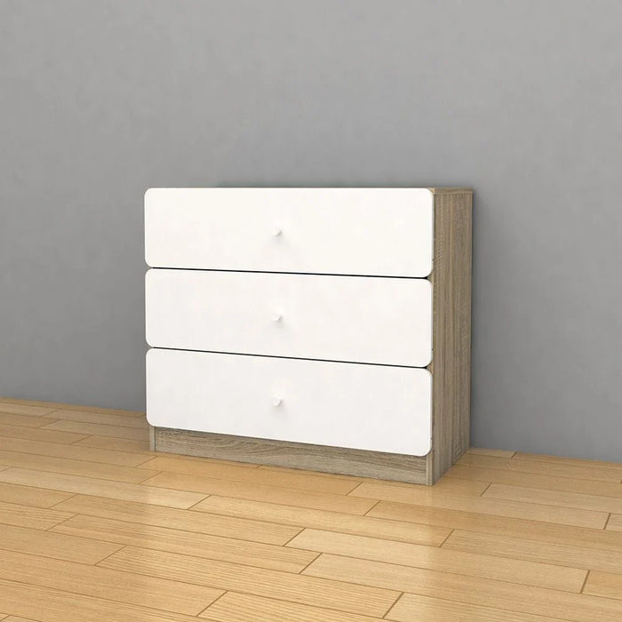 Kinder 3 Drawer Dresser - White & Sonoma Oak - With 2-Year Warranty