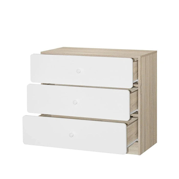 Kinder 3 Drawer Dresser - White & Sonoma Oak - With 2-Year Warranty