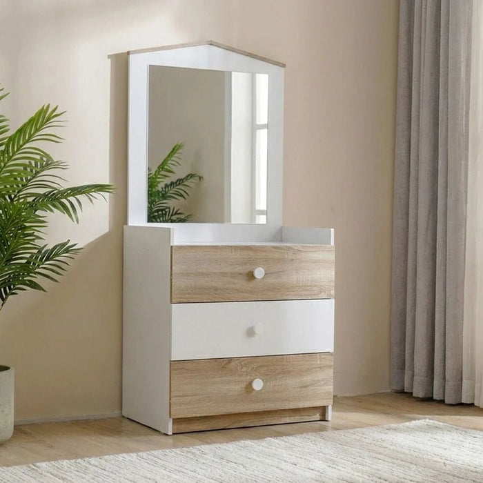 Stanley 3-Drawer Dresser with Mirror - Sonoma Oak & White - With 2-Year Warranty